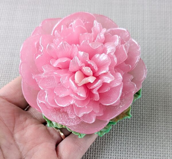 PXL_20260212_115720038 Pfingstrose mit Blättern handgearbeitet Himbeerenseife