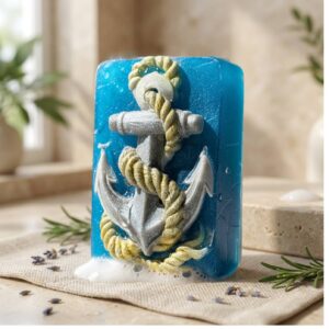 Reliefseife Anker Handgemachte blaue Seife mit Anker-Relief und personalisierter Schleife