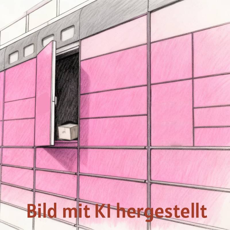 Pink package station with open door