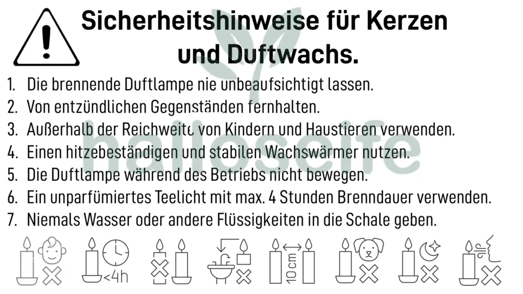Sicherheitshinweise für Kerzen und Duftwachs.