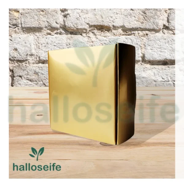 halloseife box in gold seife Eidechse auf Stein Handgemachte Himbeereseife Geschenkideen